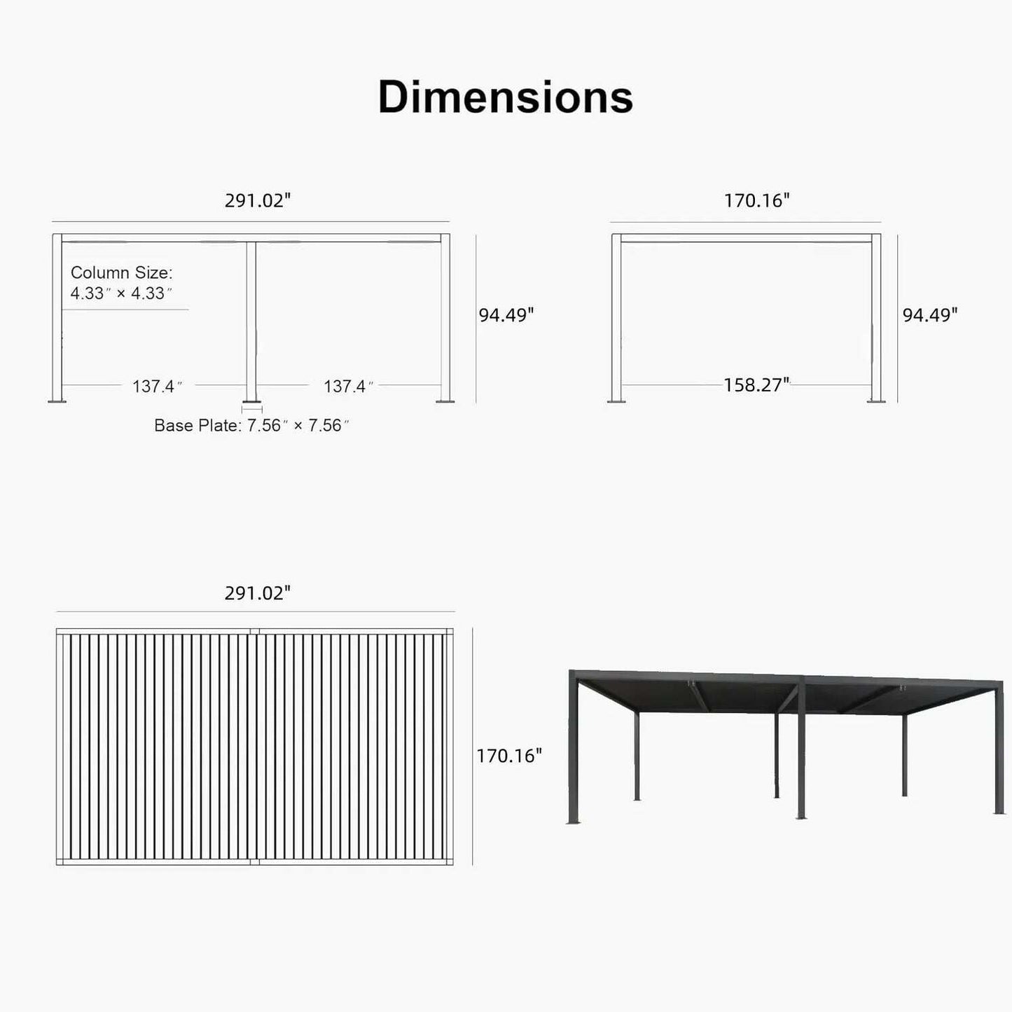 Gray Louvered Pergola Outdoor Aluminum Pergola with Adjustable Roof for Patio Gray Hardtop Gazebo