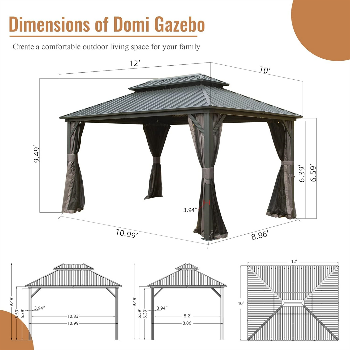 10' x 12' Hardtop Aluminum Gazebo