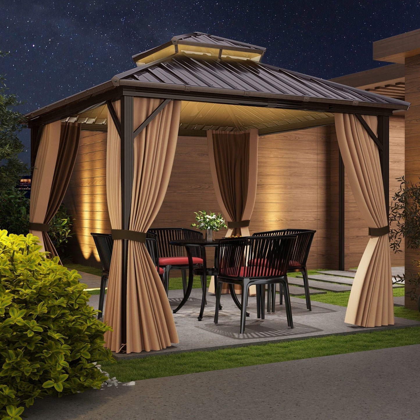 Hardtop Gazebo 10x10 ft with Netting and Curtains