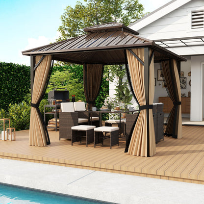 Hardtop Gazebo 10x10 ft with Netting and Curtains