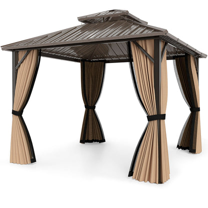 Hardtop Gazebo 10x10 ft with Netting and Curtains