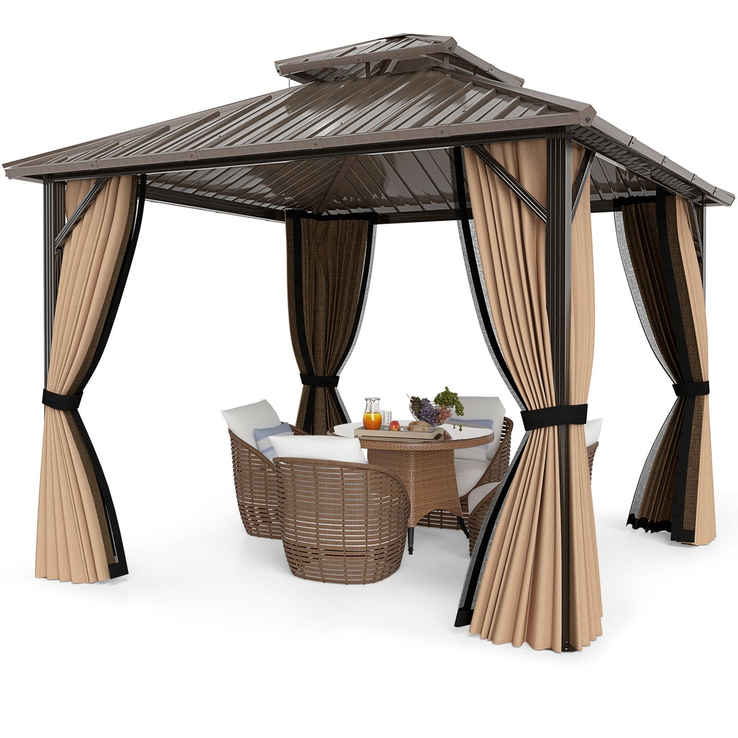 Hardtop Gazebo 10x10 ft with Netting and Curtains