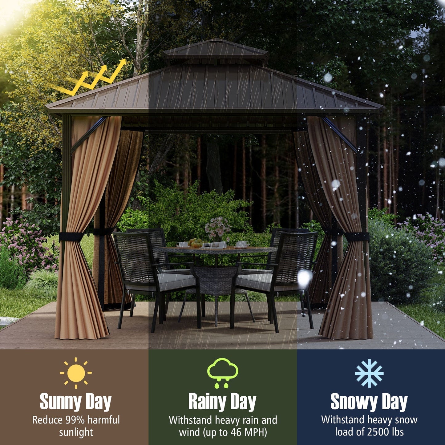 Hardtop Gazebo 10x10 ft with Netting and Curtains