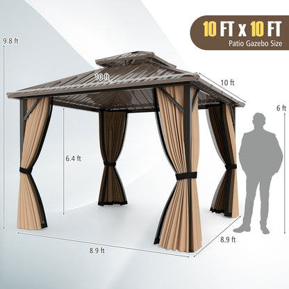 Hardtop Gazebo 10x10 ft with Netting and Curtains