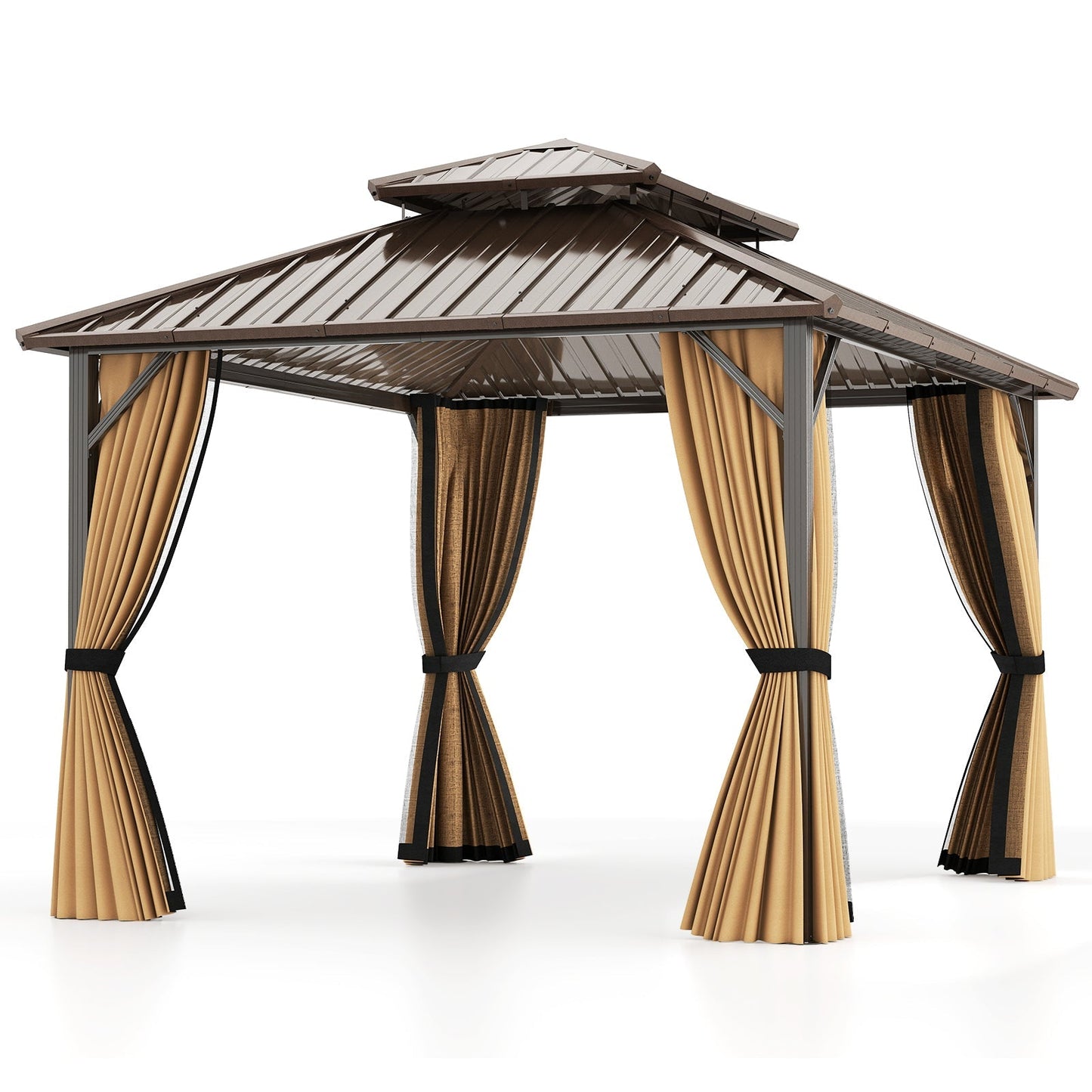 Hardtop Gazebo 10x10 ft with Netting and Curtains