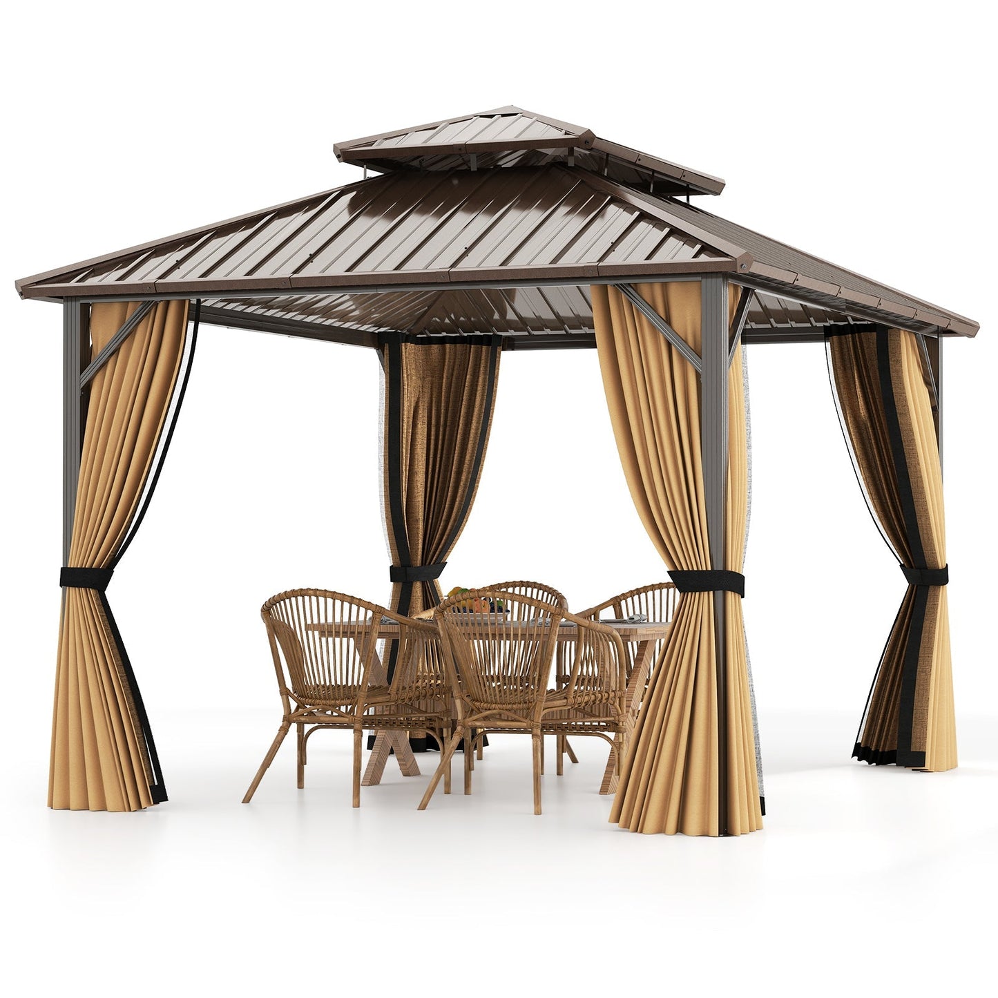 Hardtop Gazebo 10x10 ft with Netting and Curtains