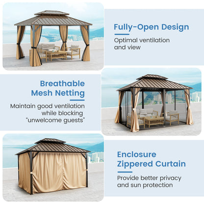Hardtop Gazebo 10x10 ft with Netting and Curtains