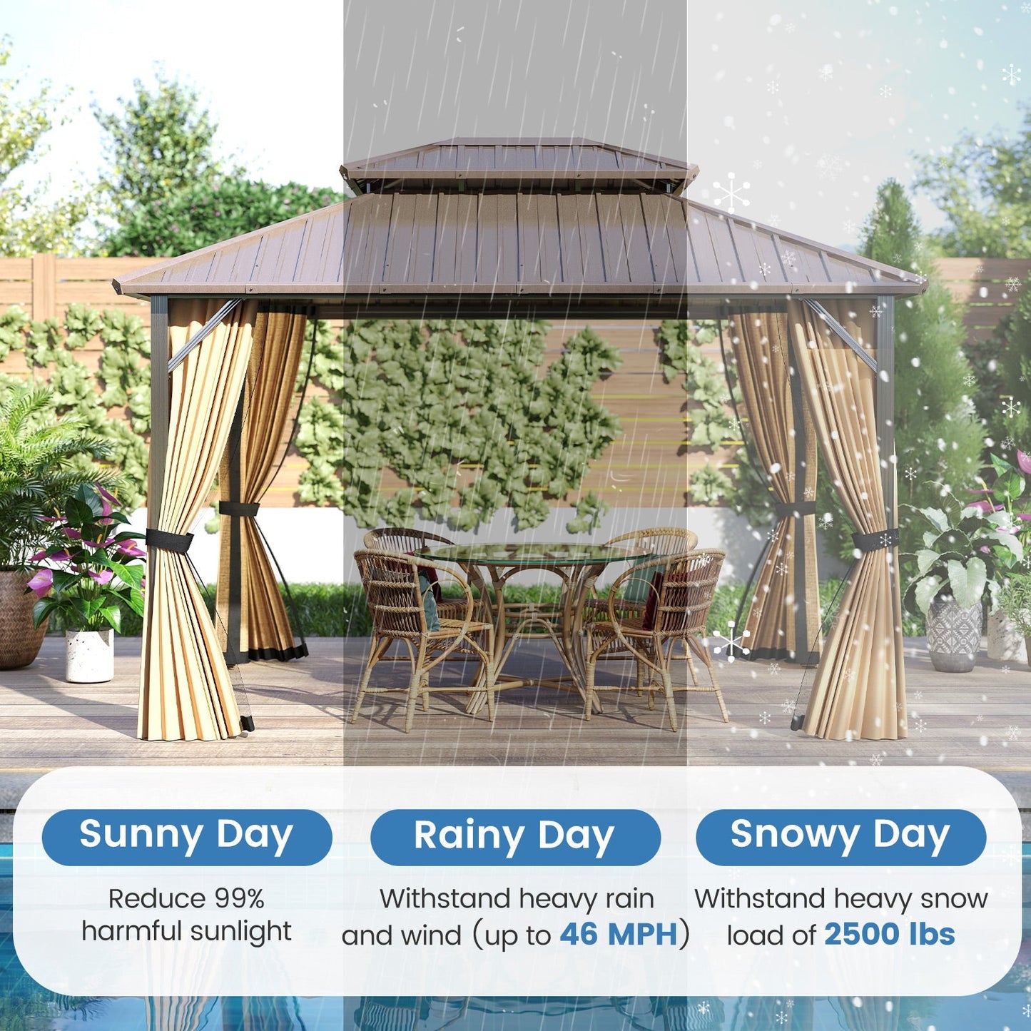 Hardtop Gazebo 10x10 ft with Netting and Curtains