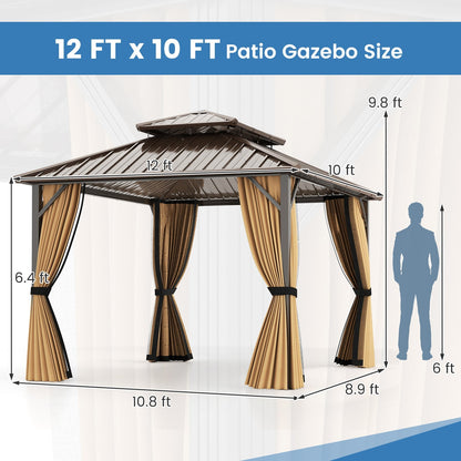 Hardtop Gazebo 10x10 ft with Netting and Curtains