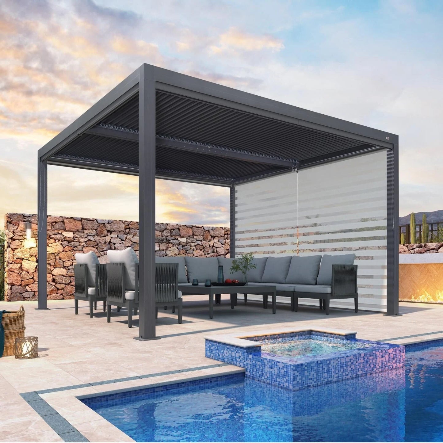Gray Louvered Pergola Outdoor Aluminum Pergola with Adjustable Roof for Patio Gray Hardtop Gazebo