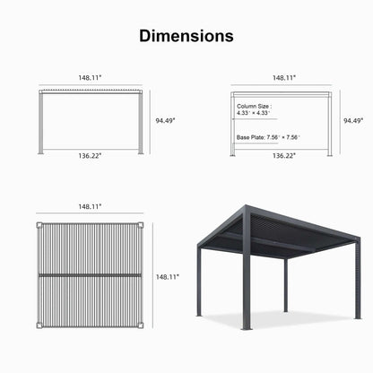 Gray Louvered Pergola Outdoor Aluminum Pergola with Adjustable Roof for Patio Gray Hardtop Gazebo