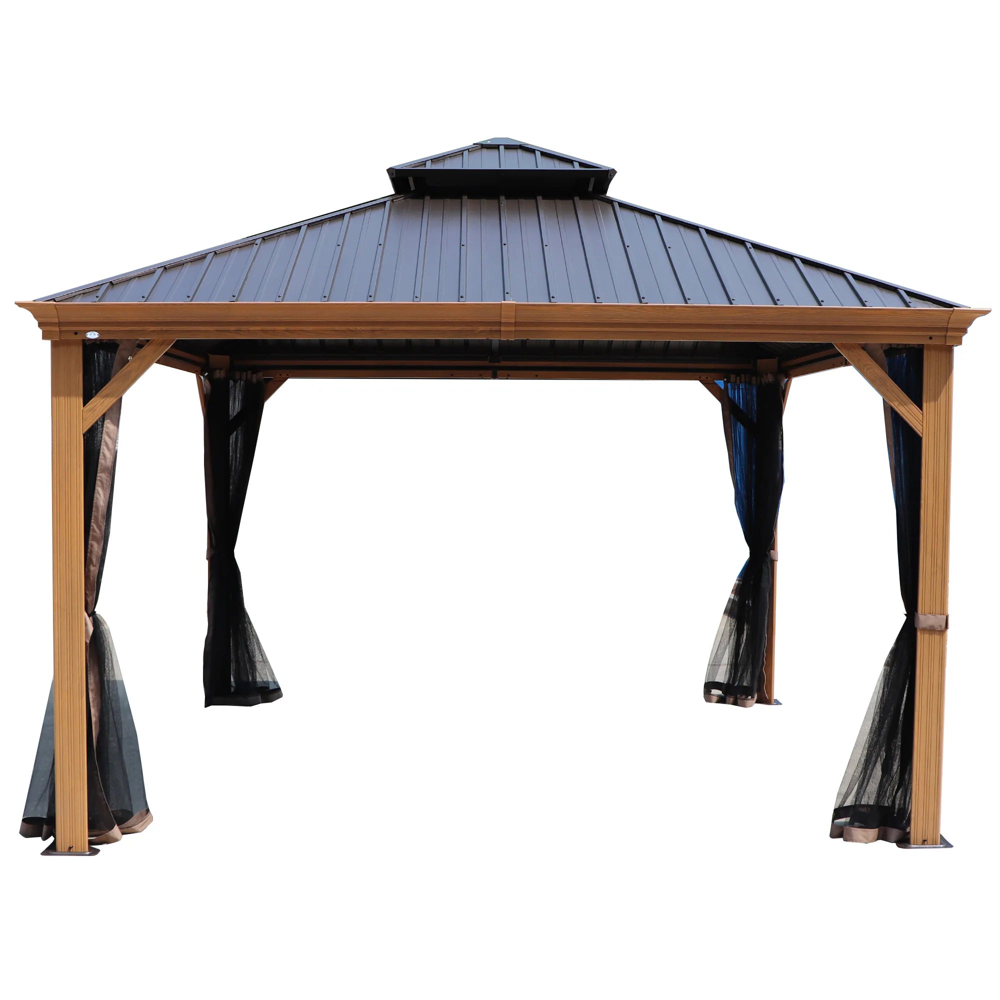 12-Ft X 20-Ft Gazebo Brown Gazebo with Hardtop Roof (Screen Included)