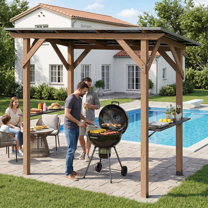 Grill Gazebo 8.6 x 5 FT Cedar Wood with Serving Shelves