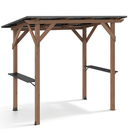 Grill Gazebo 8.6 x 5 FT Cedar Wood with Serving Shelves