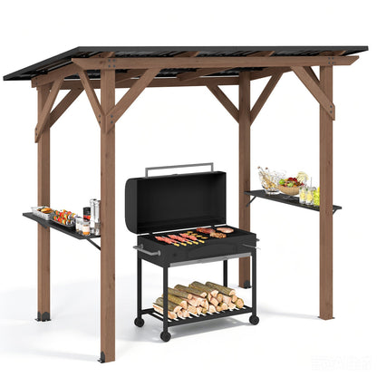 Grill Gazebo 8.6 x 5 FT Cedar Wood with Serving Shelves