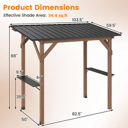 Grill Gazebo 8.6 x 5 FT Cedar Wood with Serving Shelves