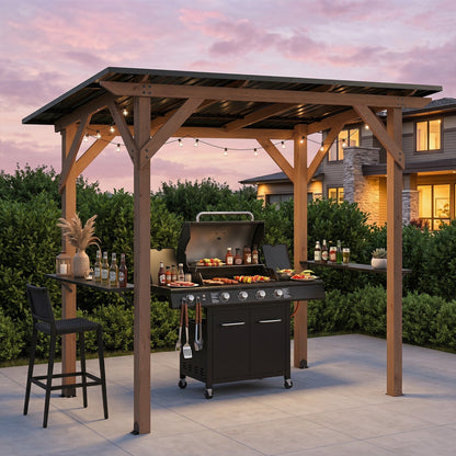 Grill Gazebo 8.6 x 5 FT Cedar Wood with Serving Shelves