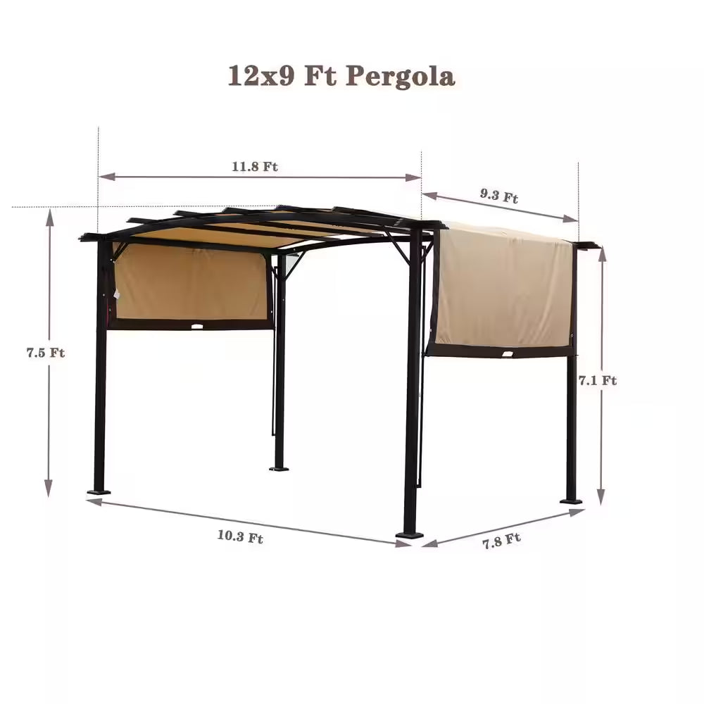 12 Ft. X 9 Ft. Beige Patio Pergola Outdoor Garden Pergolas with Retractable Shelter Shades for Gardens,Terraces,Backyard