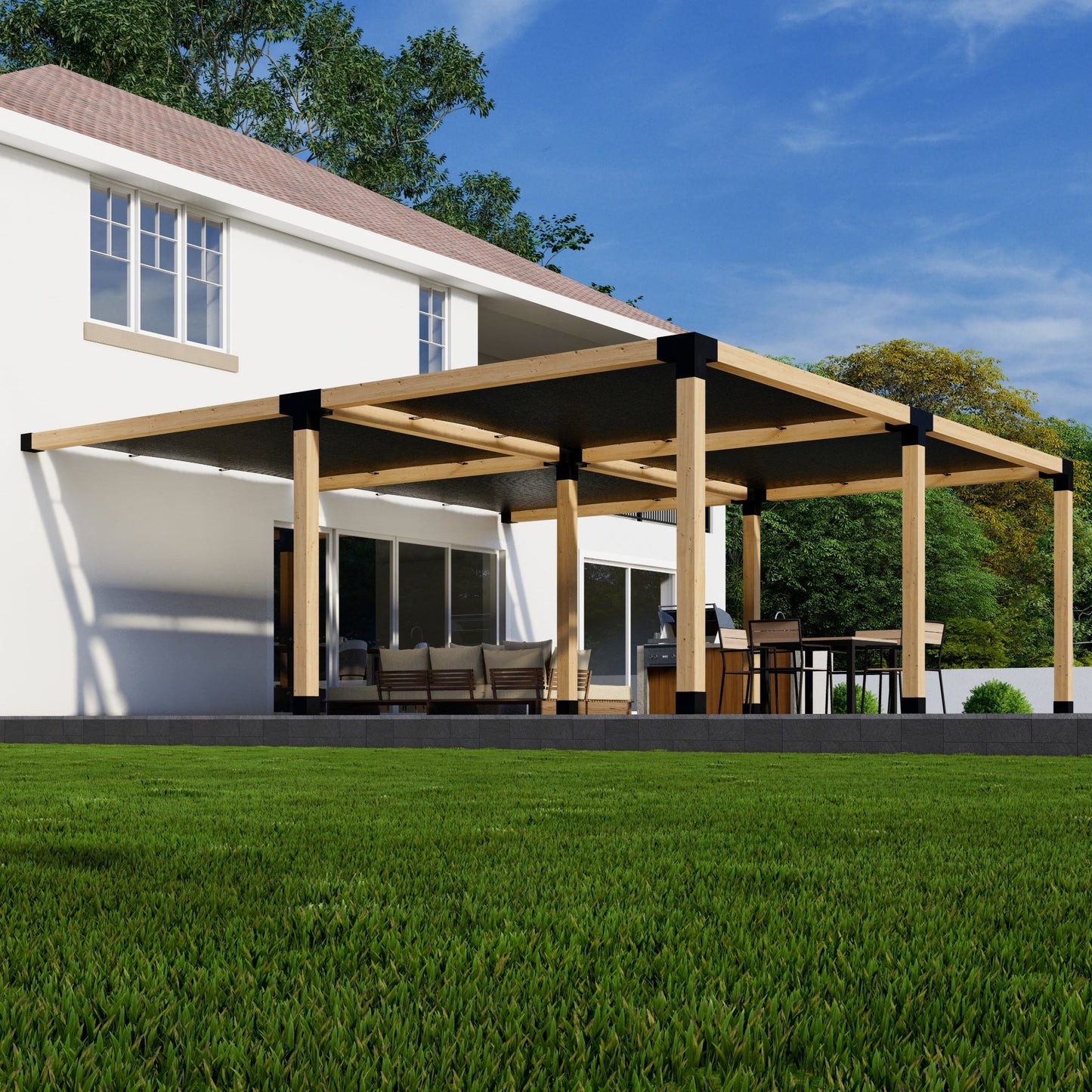 DIY Pergola Kit for an Attached Pergola With Canopies - Any Size Up to 24' x 24'