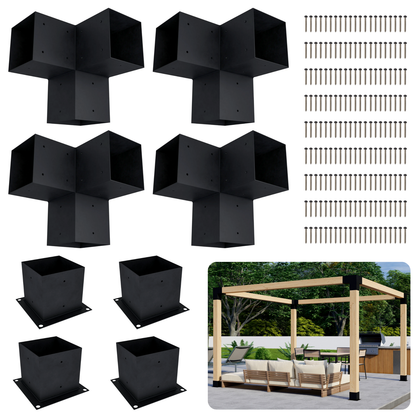 DIY Pergola Bracket Kit for a Freestanding Pergola Frame - Any Size Up to 12' x 12'