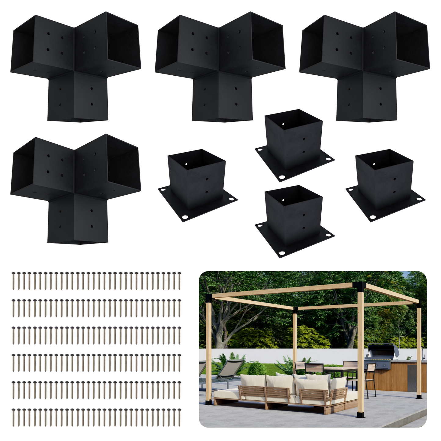 DIY Pergola Bracket Kit for a Freestanding Pergola Frame - Any Size Up to 12' x 12'