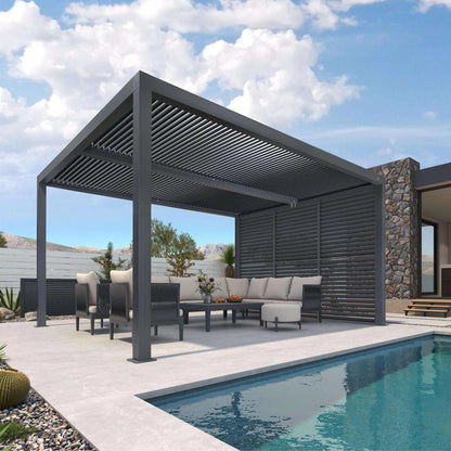 Gray Louvered Pergola Outdoor Aluminum Pergola with Adjustable Roof for Patio Gray Hardtop Gazebo
