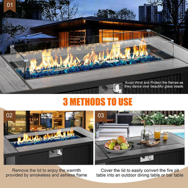 45 Inch Propane Fire Pit Table, 50,000 BTU Outdoor Gas Fire Pit Table with Lid, Waterproof Cover, Rectangle Gas Firepit Table for Garden/Patio
