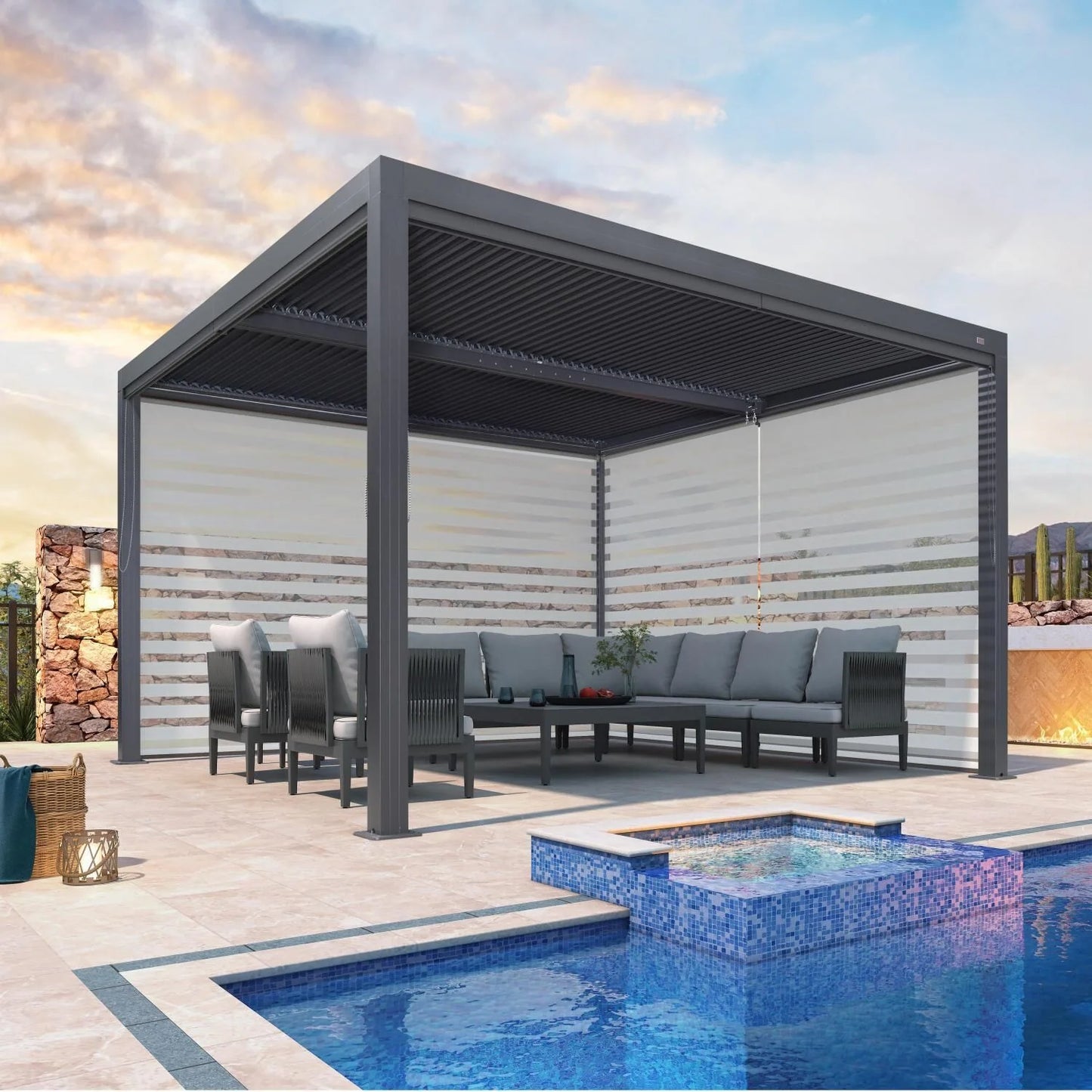 Gray Louvered Pergola Outdoor Aluminum Pergola with Adjustable Roof for Patio Gray Hardtop Gazebo