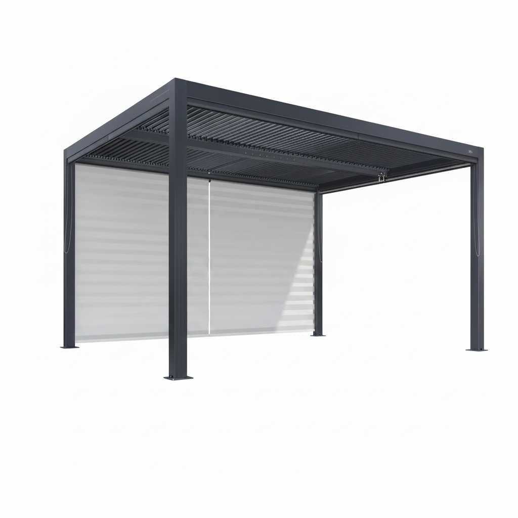 Gray Louvered Pergola Outdoor Aluminum Pergola with Adjustable Roof for Patio Gray Hardtop Gazebo